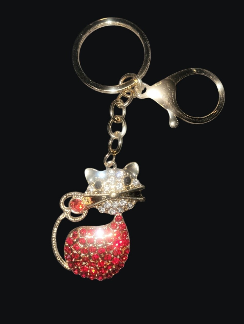 Crystal Cat Keychain/Bag Charm in Red and Gold